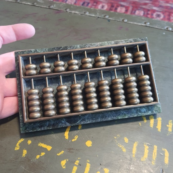 The Unbranded Brand Other - VTG Brass/Marble Tablet Calculator Adding Machine Abacus Decorative Crafts INC